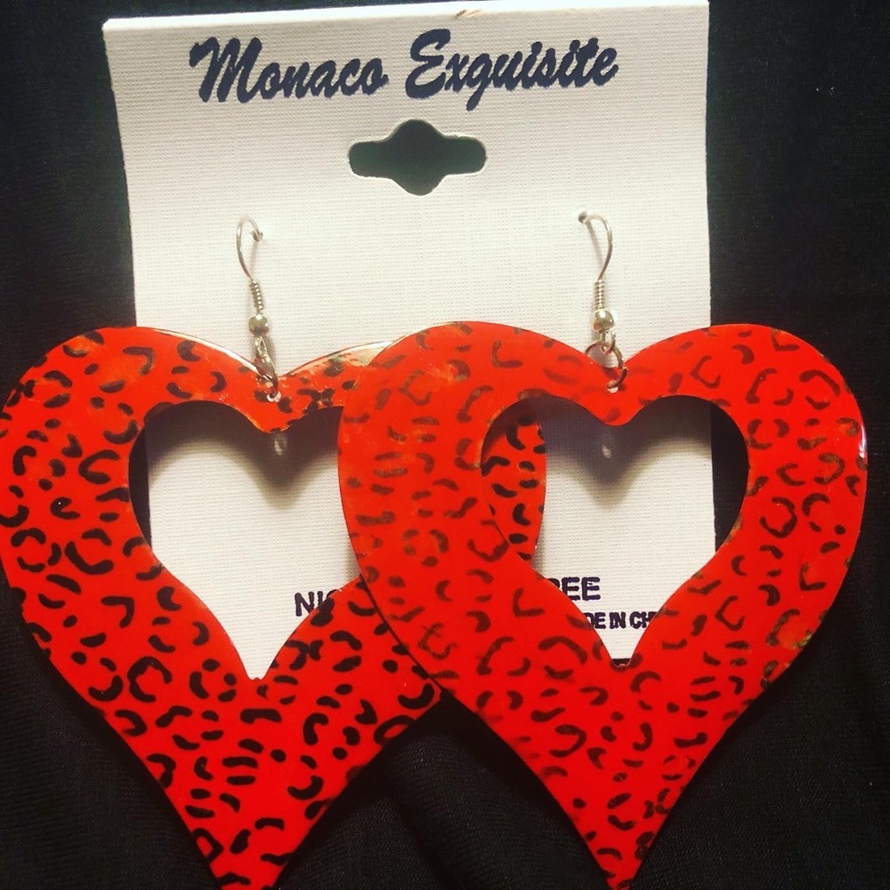 RED & BLACK LEOPARD ANIMAL PRINT EARRINGS